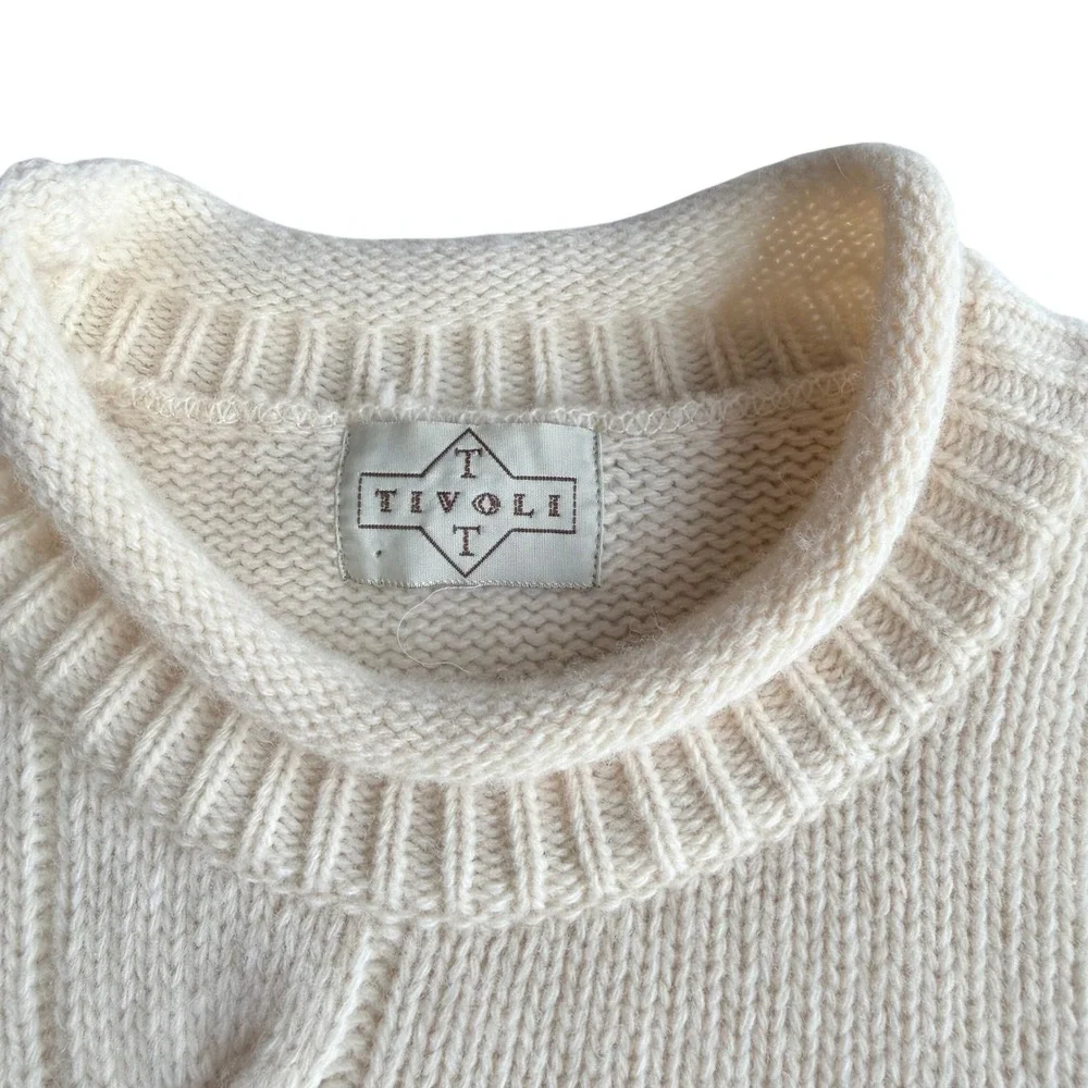 TIVOLI Irish‎ Lambswool Blend Women Cream Cable Knit Mock Roll Neck Sweater L XL